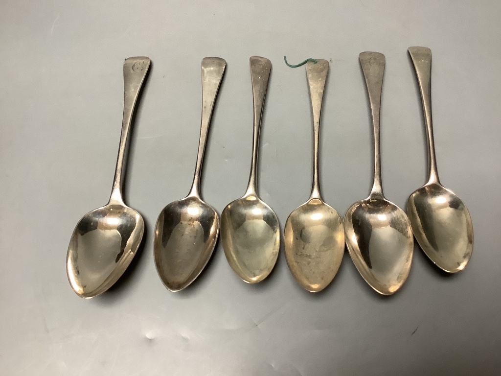 Twelve assorted George III silver Old English pattern tablespoons, including a set of five by Peter & Ann Bateman, London, 1796